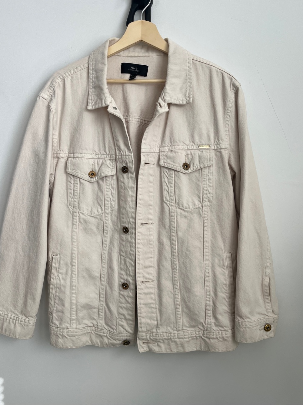 Mango Cream Button-Front Denim Jacket